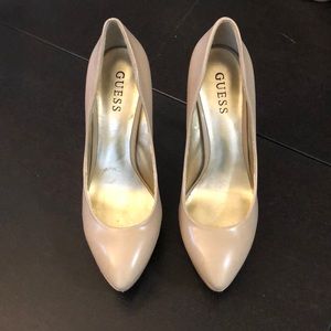 Tan Guess Leather Platform Pumps